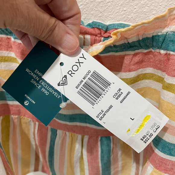 Roxy Juniors Bikini Mood Cotton & Linen Blend Striped Camisole Top - L - Picture 5 of 9